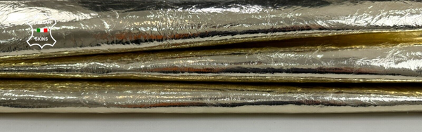 METALLIC LIGHT GOLD CRINKLED Strong Goatskin Goat leather hide 2+sqf 0.8mm C2217