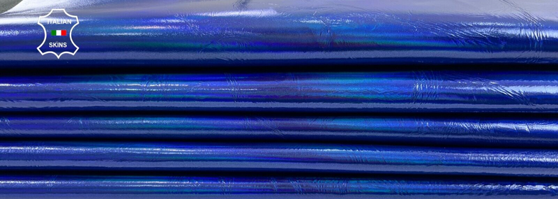 METALLIC BLUE CRINKLED WRINKLED COATED Lamb leather 2 skins 12+sqf 0.8mm #C892