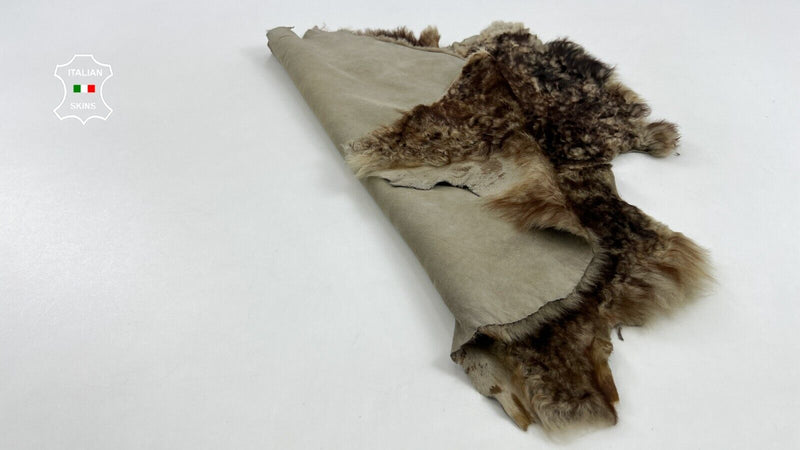 RUST BROWN DISTRESSED Hair On sheepskin shearling Lamb Fur leather 20"X21" #C975