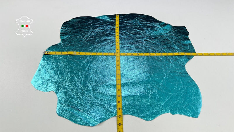 METALLIC TURQUOISE BLUE CRINKLED Italian Goatskin Goat leather 4+sqf 0.8mm C2126