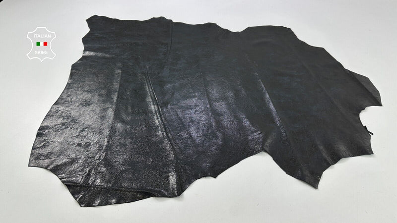 BLACK SHINY CRACKED DISTRESSED ANTIQUED Soft Lambskin leather 5sqf 0.7mm #C2465