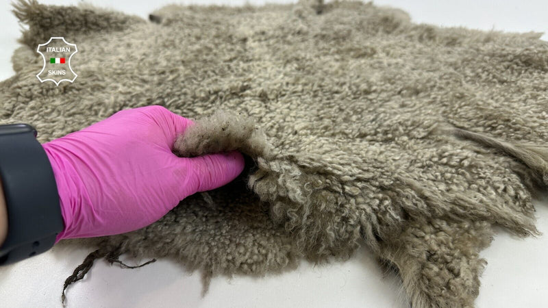 KHAKI ARMY Soft sheepskin Hair on Shearling fur 2 skins total of 5sqf #C2724