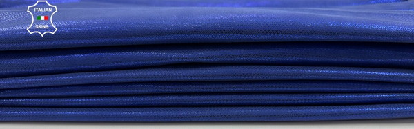 METALLIC BLUE PRINTED Thin Soft Italian Goat leather 3 skins 11sqf 0.6mm #C3035