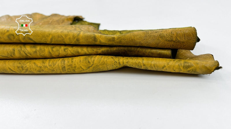 DIRTY YELLOW DISTRESSED ANTIQUED VINTAGE LOOK Thick Lamb leather 6sqf 1.1mm C738