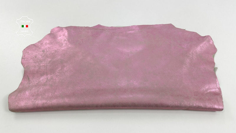 METALLIC PINK VINTAGE USED LOOK Soft Lambskin leather 2 skins 5sqf 0.7mm #C2709