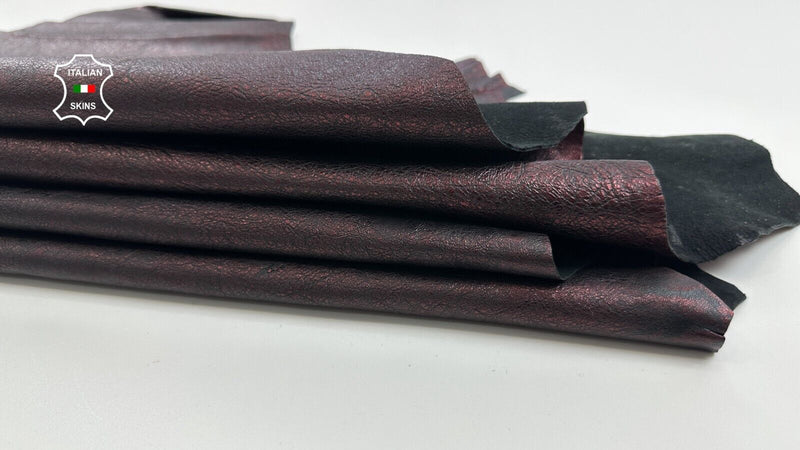 METALLIC BURGUNDY WASHED ANTIQUED CRINKLE Goat leather 2 skins 12sqf 1.4mm C3055