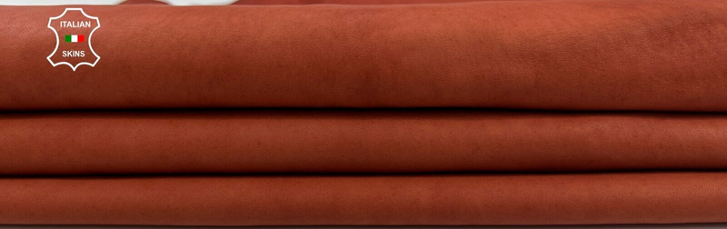 NATURAL FIRE ORANGE NAKED ANTIQUED Thick Soft Lambskin leather 6sqf 1.1mm C2051