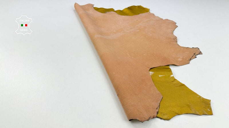 PATENT MUSTARD GOLD SHINY Italian Lambskin Sheep leather hides 5sqf 1.0mm #C2175