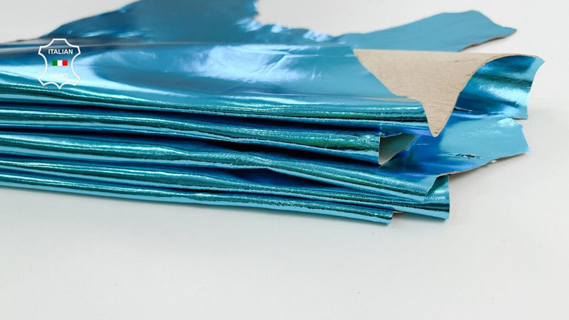 METALLIC  TURQUOISE BLUE Thin Soft Lambskin leather 2 skins 10+sqf 0.6mm #C2429