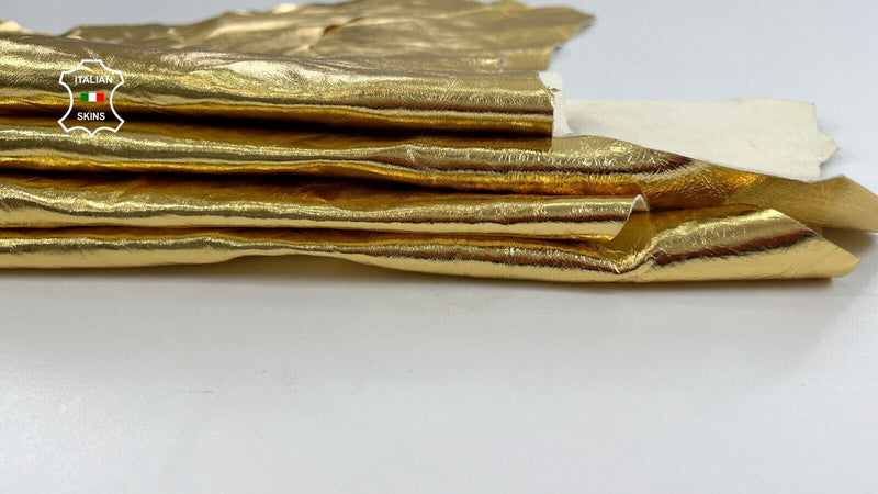 CRINKLE METALLIC GOLD Italian Lambskin Sheep leather 2 skins 12sqf 0.7mm #C1272