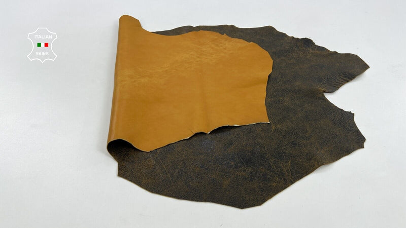 BROWN CRACKED VINTAGE LOOK Soft Italian Lambskin leather hides 4+sqf 0.9mm C1220