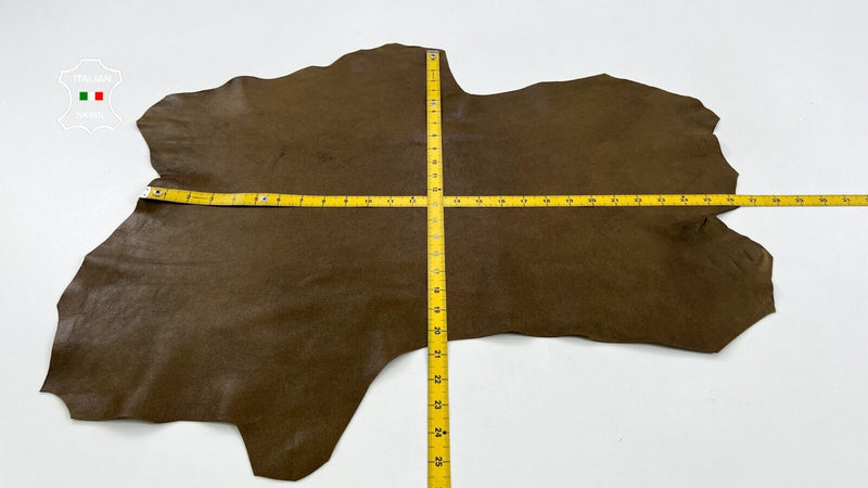 OLIVE BROWN DISTRESSED Thick Soft Italian Lambskin leather hides 3sqf 1.3mm C732