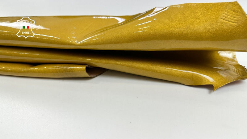 PATENT MUSTARD GOLD SHINY Italian Lambskin Sheep leather hides 5sqf 1.0mm #C2175