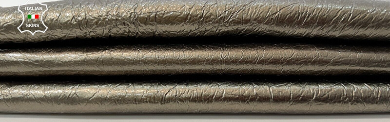 METALLIC PEWTER CRINKLE Thick Soft Italian Lambskin Lamb leather 7sqf 1.7mm C131