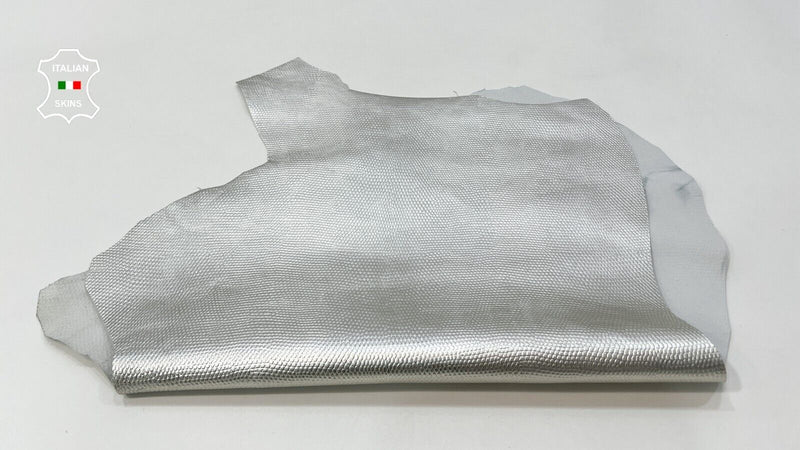 METALLIC SILVER REPTILE EMBOSSED On Thick Goatskin leather hide 3sqf 1.1mm #C415