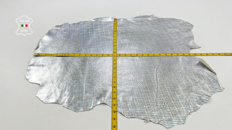 METALLIC HOLOGRAPHIC SILVER LINES PRINT Goatskin leather hides 5sqf 0.8mm C1218