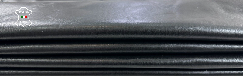 BLACK SHINY ON GREY BACKSIDE Italian Goatskin leather 2 skins 12+sqf 0.8mm C2719