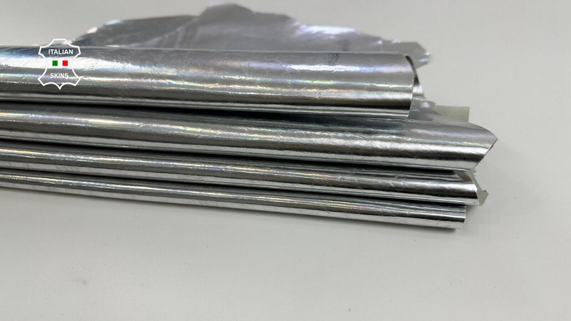 METALLIC HOLOGRAPHIC SILVER CRINKLED Goatskin leather 2 skins 9+sqf 1.0mm #C2925