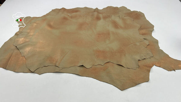 GRAINY BEIGE PEARLIZED COPPER DISTRESSED  Lamb leather 2 skins 11+sqf 0.7mm C952