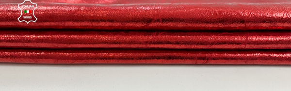 METALLIC RED CRACKED CRINKLE Soft Italian Goatskin leather hide 4sqf 0.7mm C2521