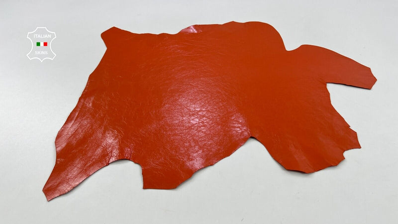 ORANGE SHINY CRINKLED Italian Goatskin Goat leather hide skins 3sqf 0.7mm #C824