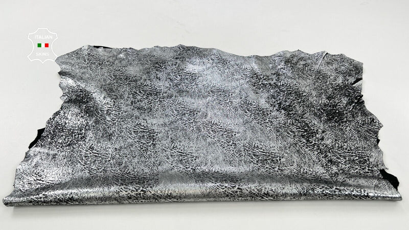 METALLIC CHROME SILVER DISTRESSED Soft Lambskin leather hides 6+sqf 0.7mm #C1114