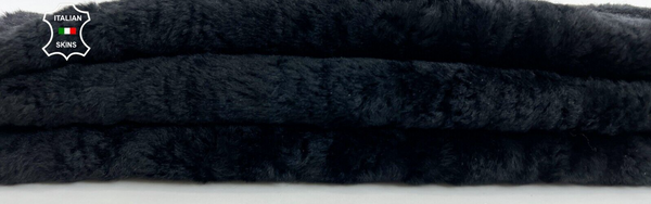 BLACK SHORT HAIR ON Soft sheepskin Shearling Leather hide skin fur 17"x28" #C839