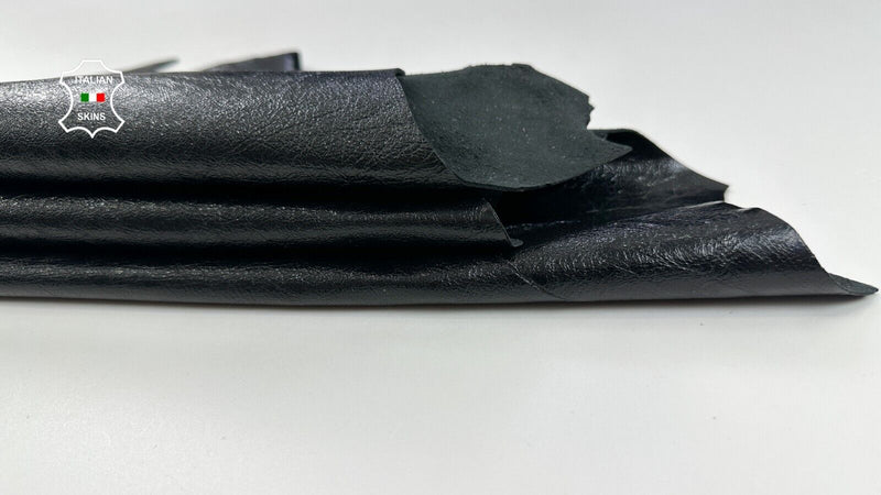 BLACK COATED SHINY ROUGH Italian Goatskin leather hides skins 3sqf 1.0mm #C2180