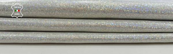 METALLIC HOLOGRAPHIC SILVER PIXELS PRINT Thin Lambskin leather 6+sqf 0.5mm C2011