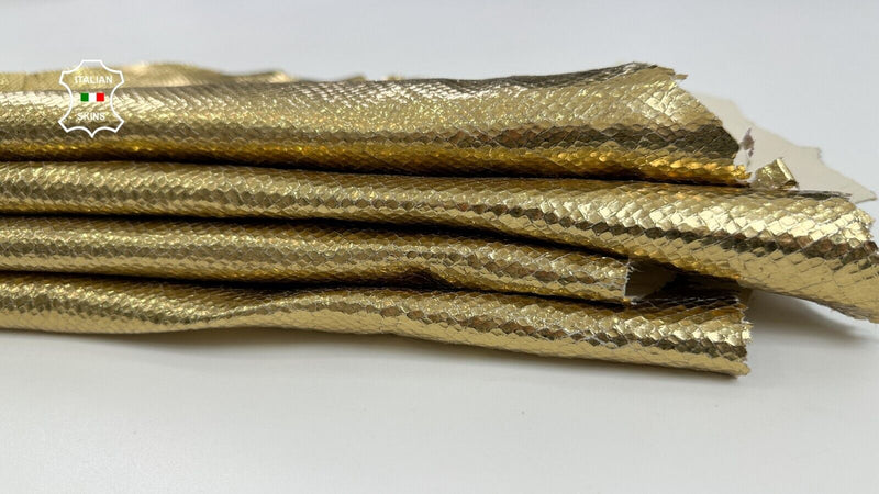 METALLIC GOLD SNAKE SCALE PRINT ON Thick Lamb leather 2 skins 14sqf 1.1mm #C2211