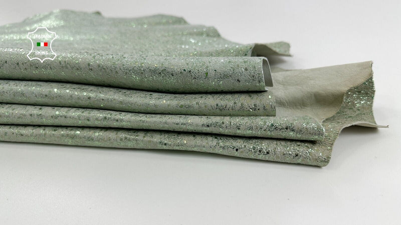 METALLIC MINT GREEN CRACKED VINTAGE LOOK Lamb leather 2 skins 12sqf 1.2mm C2748