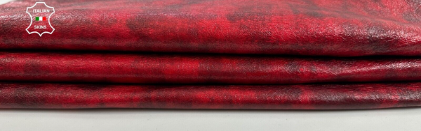 RED DISTRESSED ANTIQUED SHINY COATED Soft Lambskin Leather hide 5sqf 0.8mm C2393