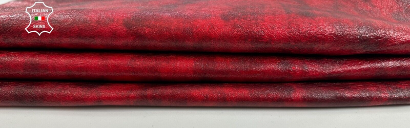 RED DISTRESSED ANTIQUED SHINY COATED Soft Lambskin Leather hide 5sqf 0.8mm C2393