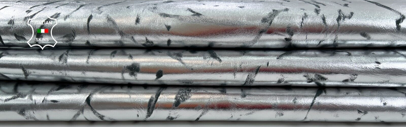 METALLIC SILVER ANTIQUED DISTRESSED Italian Goatskin leather 5sqf 0.7mm #C1111