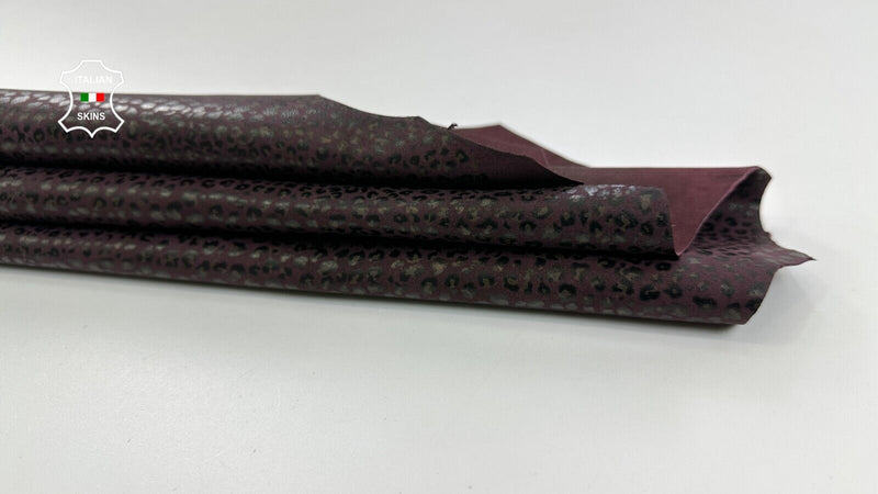 BURGUNDY CHITA LEOPARD Print on Italian Goatskin leather 3sqf 0.9mm #C2745