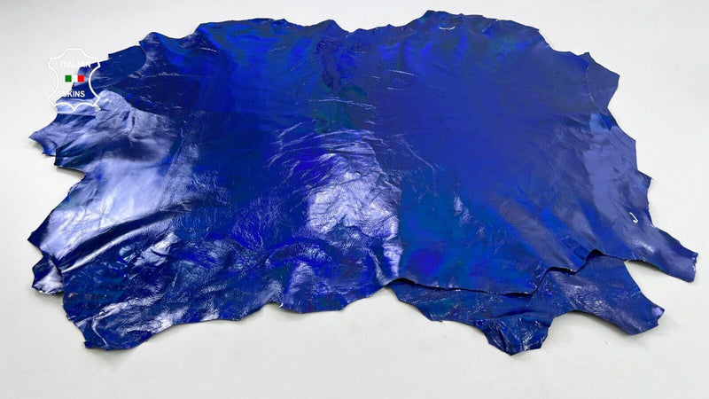 METALLIC BLUE CRINKLED WRINKLED COATED Lamb leather 2 skins 12+sqf 0.8mm #C892