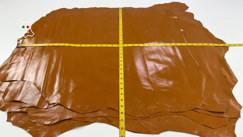 CARAMEL TANGERINE PATENT SHINY CRINKLE Lamb leather 12 skins 60sqf 0.4mm C2692