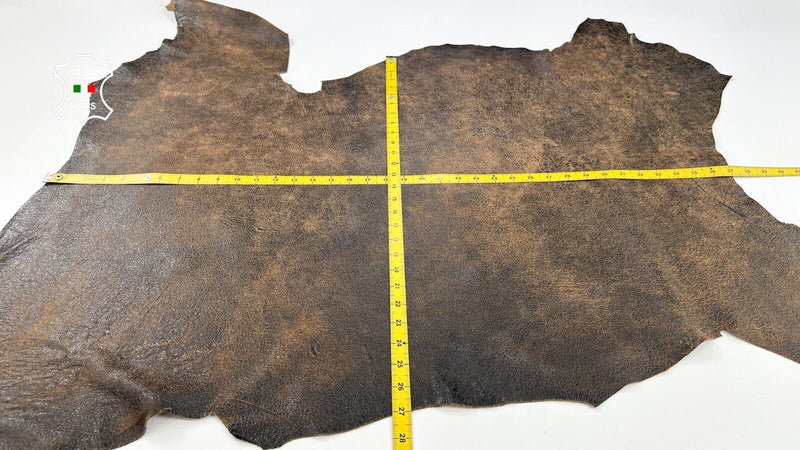 BROWN CRACKED ANTIQUED VINTAGE LOOK Thick Lambskin leather 8+sqf 1.2mm #C2166