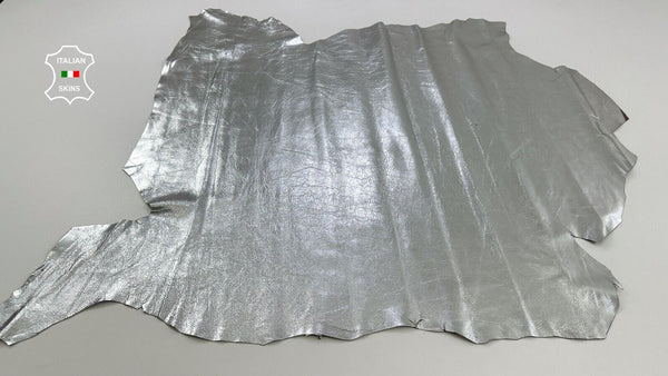 METALLIC SILVER CRINKLE Soft Italian Lambskin leather hides 8sqf 0.8mm #C2373