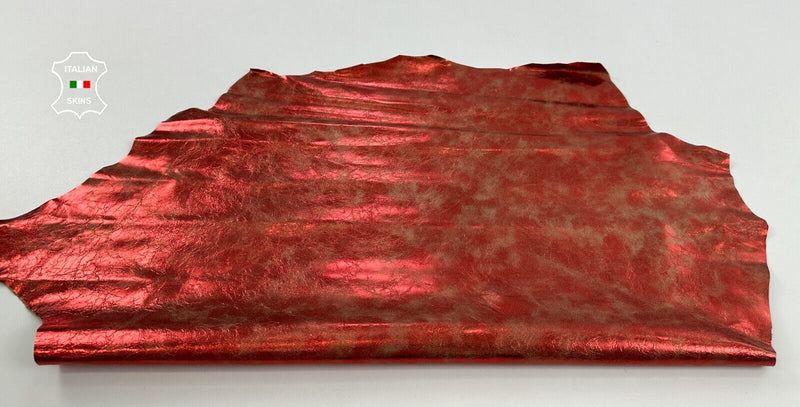 METALLIC FIRE RED CRINKLED DISTRESSED VINTAGE Lambskin leather 5+sqf 0.7mm C2594