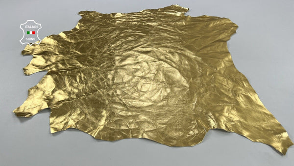 METALLIC GOLD WRINKLED Italian Lambskin Sheep leather hides 5+sqf 0.8mm #C1295