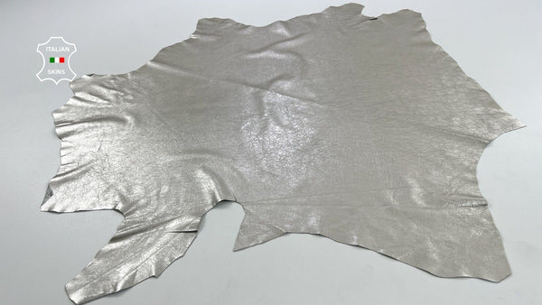 METALLIC PLATINUM CRINKLED Thin Soft Italian Lambskin leather 5sqf 0.5mm #C1521