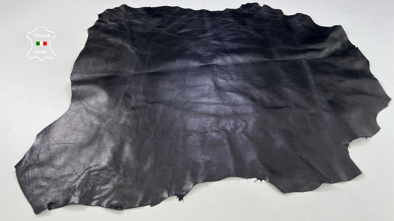 BLACK POLISHED Italian Lambskin Sheep Lamb leather hides skins 6+sqf 0.8mm C2059