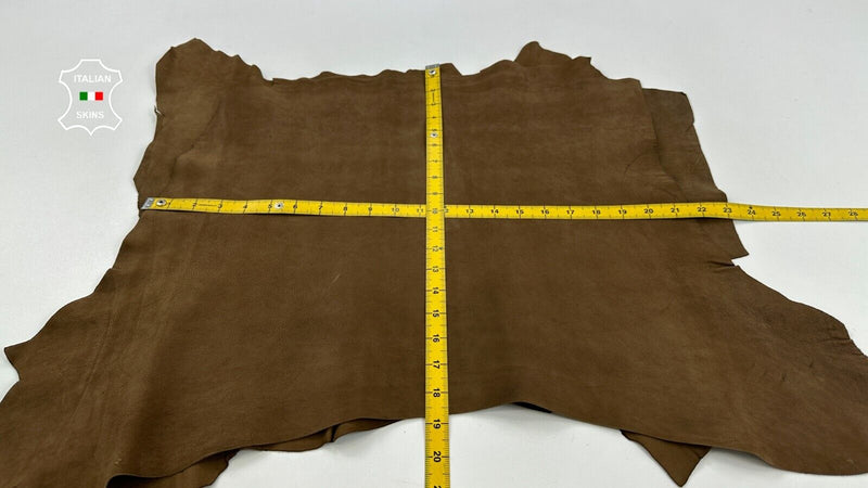 WASHED OLIVE BROWN VEGETABLE TAN ROUGH Goatskin leather 2 skins 7sqf 1.1mm C2449