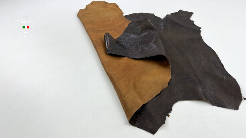 BROWN SHINY CRINKLED VINTAGE LOOK Soft Italian Lambskin leather 7+sqf 0.7mm C969