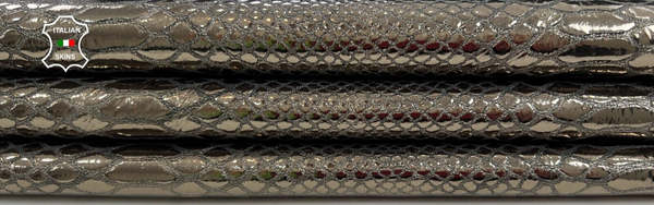 METALLIC DARK PEWTER SNAKE PRINT ON Thick Soft Lambskin leather 4sqf 1.2mm C1874