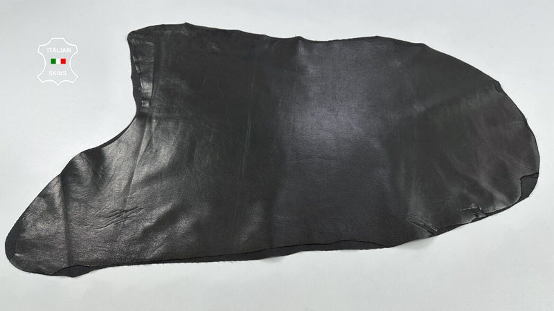 SHINY BLACK Soft Italian STRETCH Backed Lambskin leather hide 4+sqf 0.7mm C3040