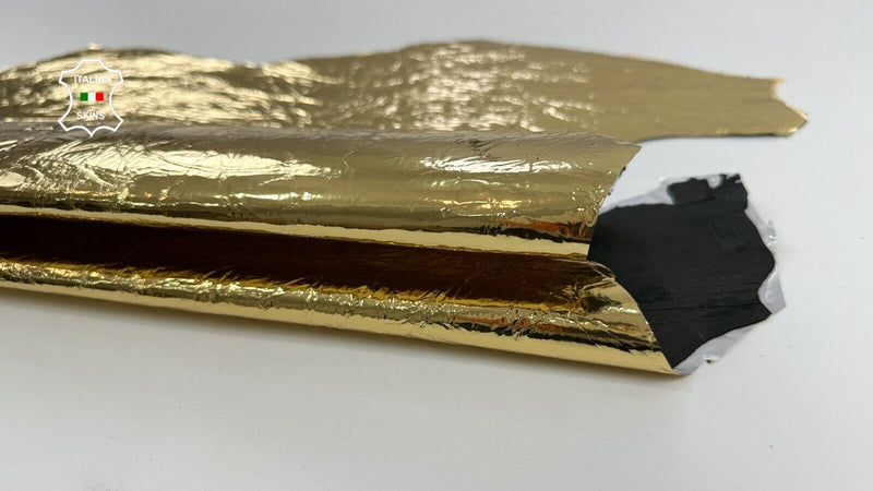 METALLIC GOLD CRINKLED Strong Italian Goatskin leather hides 5sqf 0.7mm #C2389