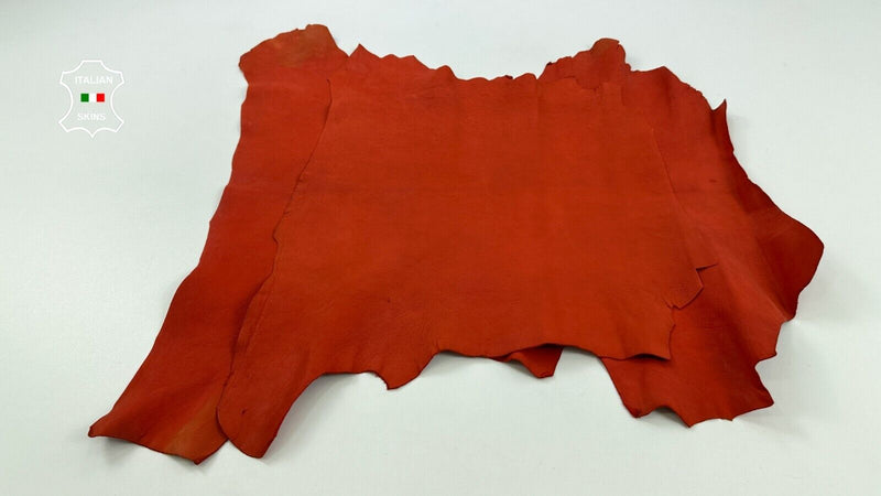 WASHED CORAL ORANGE RED VEGETABLE TAN ROUGH Goat leather 2 skin 7sqf 1.1mm C2447