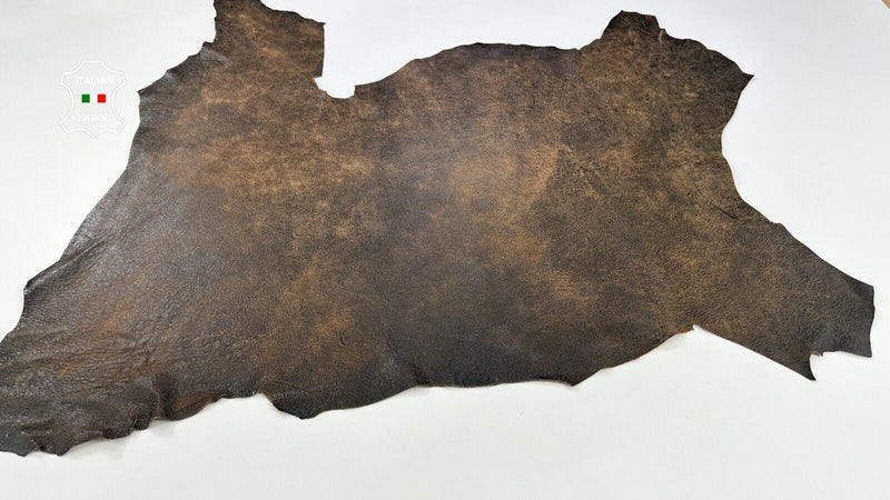 BROWN CRACKED ANTIQUED VINTAGE LOOK Thick Lambskin leather 8+sqf 1.2mm #C2166